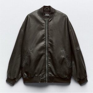 Zara Distressed Faux Leather
Oversized Bomber Jacket